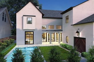 render modern home, commercial house, company design, facade, cgi