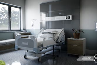 design 3dmodern hospital, pharmacy and reception interior with product packaging