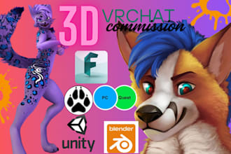 design custom vrchat furry avatar 3d modelling vr character v tuber