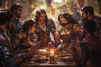 make dnd party art, and fantasy characters illustration