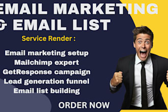 setup email marketing email list with lead campaign via get response mailchimp