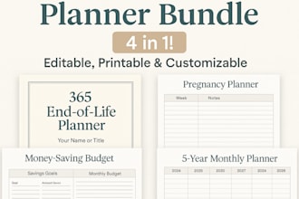 365 end of life planner,money saving planner,pregnancy planner,5year montly plan