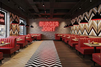 design retail store, café bar, restaurant interior, 3d interior rendering