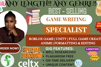 do script writing for roblox game, unity, video games, vfx
