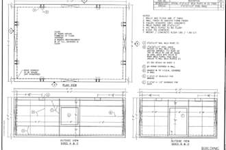 draft foundation plan, concrete slab detail, and framing beam layout for permit
