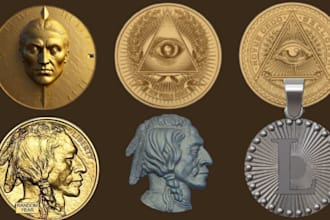 sculpt 3d coin model 3d bas relief medallion pendant, challenge for 3d printing