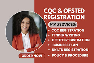 handle cqc, ofsted registration, UK tenders, policies and business plans
