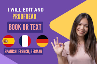 proofread copyedit in german, spanish, french, english