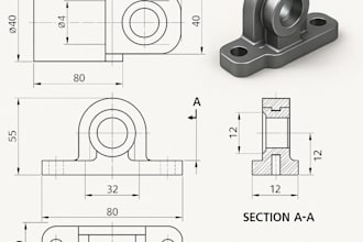 create 2d technical line drawing cad engineering using solidwork and autocad