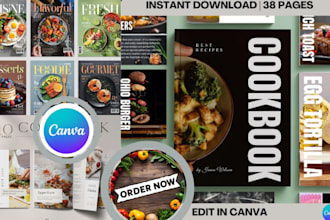 design a stunning canva cookbook, recipe book, or ebook for KDP, book publishing