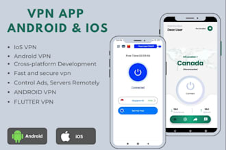 build vpn app, with ads, in app purchase, admin panel on android and ios