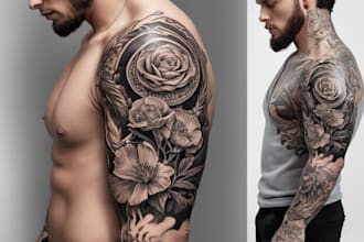 create custom realistic tattoo design, tattoo sleeve