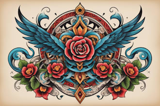 create a traditional or old school style tattoo design