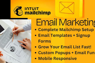 setup mailchimp automation, custom email templates, popups