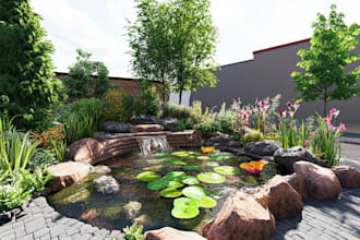make landscape design, garden, terrace, pool, patio
