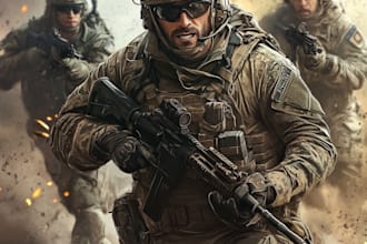 draw military themed, 2d character illustrations for you