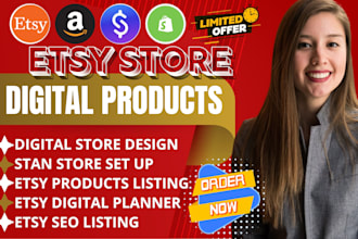 do etsy digital product, shopify store, stan store  setup etsy digital planner