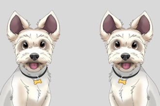draw pet illustration, dog, cat portrait, cute cartoon, kawaii  in disney style