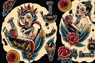 make you a traditional old school tattoo style design