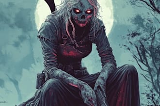 do a fantasy horror character art based on your idea