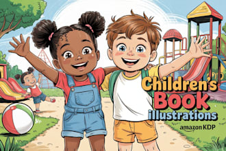 draw cute children story book illustration, cartoon pfp illustration, KDP cover