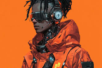 design cyberpunk and fantasy character splash art