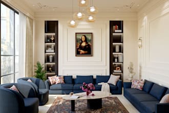 do 3d living room interior design and rendering
