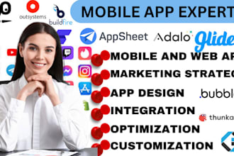 develop mobile app with flutterflow, appsheet, glide, adalo buildfire goodbarber