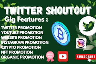 do twitter shoutout and promotion to 1m USA, UK ig,yt,fb to crypto audience