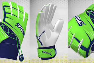 render realistic 3d glove design, football glove, baseball glove, 3d socks model