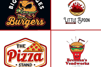 design unique restaurant, pizza, bbq, burger, drink, catering, food kitchen logo