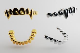 carve highquality 3dgrillz model with gold and silver shaders,blender, obj orfbx