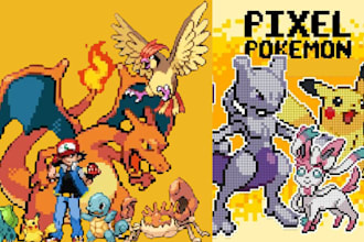 draw pokemon or fakemon pixel art sprite sheet pokemon trainer avatar chibi