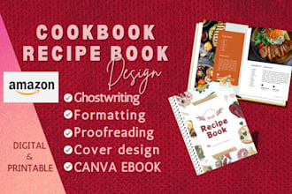 be your cookbook recipe book writer design food recipe cover ebook formatting