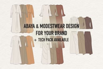 design abaya or modestwear collection for your brand, tech pack optional