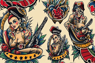 create awesome old school tattoo style design