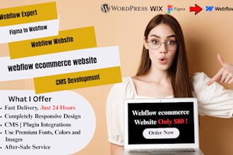 design, develop webflow ecommerce website with webflow cms and animation