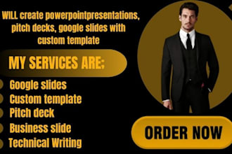 create powerpointpresentations, pitch decks, google slides with custom template