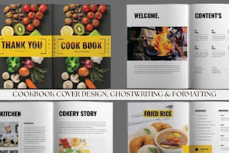 write recipes for cookbook, food blog article, cookbook ebook cover design