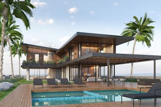 create or remodel your beach house, float house, beach hotel villa in 3d for you