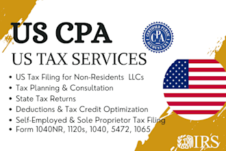 prepare and file us tax, personal, non resident, llc, s corp, c corp, amend tax