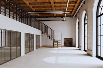 do 3d cgi loft office, loft apartment, loft interior space design