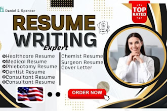 write healthcare medical nursing, pharmacy , phlebotomy, surgeon resume