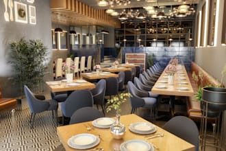 render 3d restaurant interior design, café bar interior, 8k interior rendering