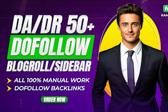 provide high da dr 50 plus blogroll sidebar contextual dofollow seo backlinks
