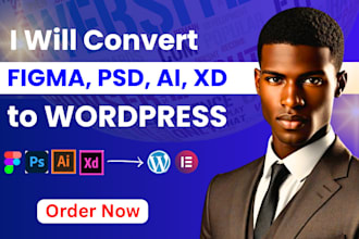convert figma to wordpress website, xd or PSD to wordpress, figma to elementor