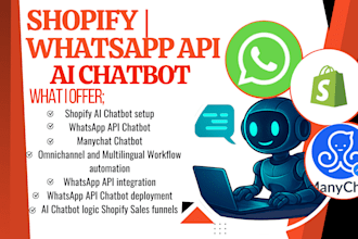 build whatsapp API chatbot, shopify ai chatbot via manychat workflow automation