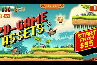 design 2d game assets props, characters, and backgrounds