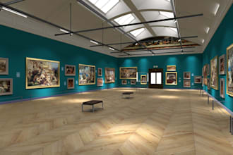 design stunning 3d art gallery, professional exhibition space