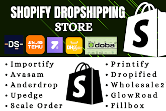 build shopify store dropshipping via dsers temu  zendrop spocket supliful doba